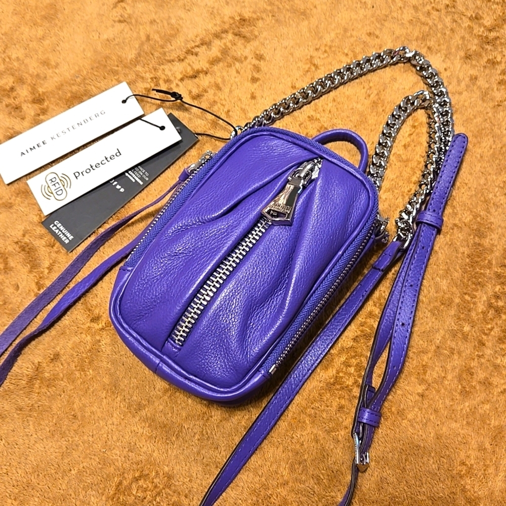 Aimee Kestenberg Purple Leather Crossbody Bag with Chain Strap